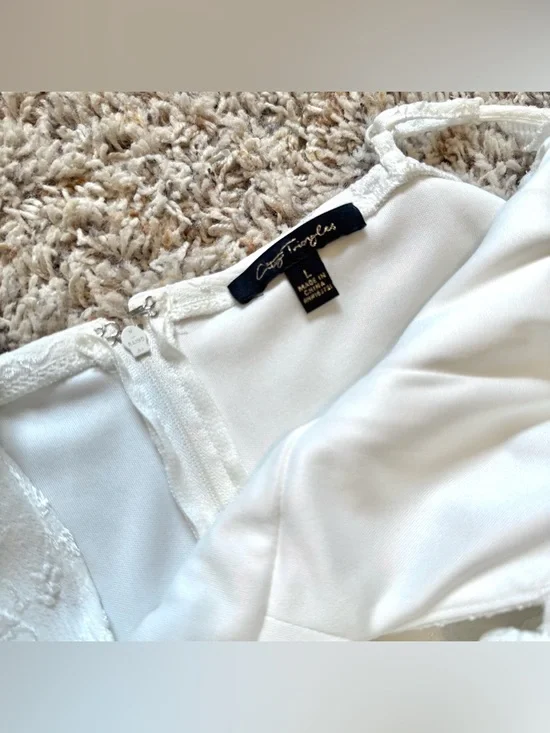 City Triangles - Women’s (L) White Eyelet Babydoll Summer Dress w/ Ruffle Detail - Picture 5 of 6